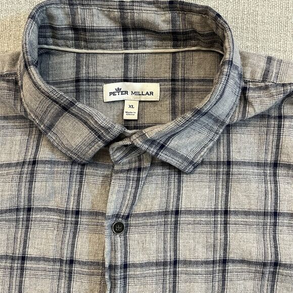 Peter Millar Flannel Shirt Men XL Gray Plaid Casual Lightweight Soft Breathable - Picture 7 of 10